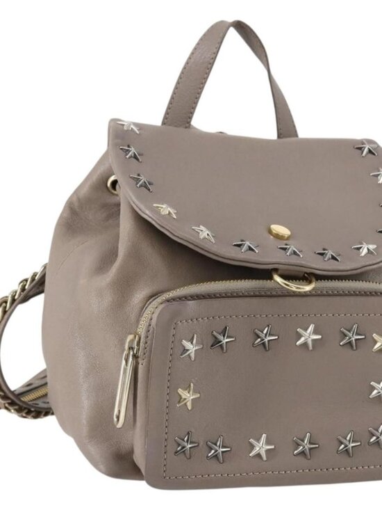 Jimmy Choo Handbags - Jimmy Choo Studs Backpack Leather Beige Gold Auth BA7708